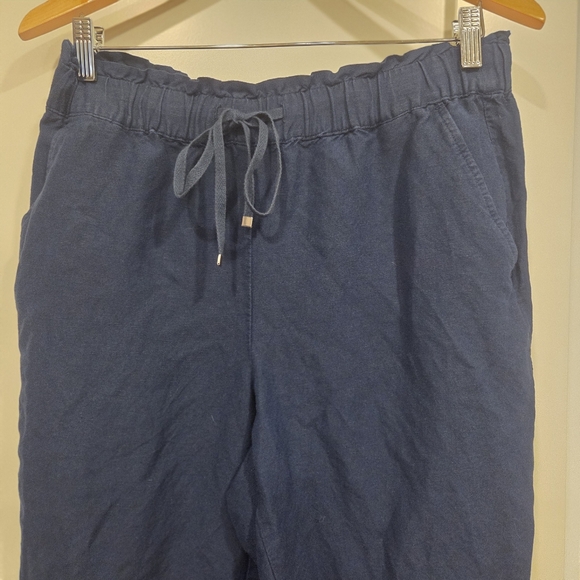 Loft Navy Linen Blend Pull On Pants Elastic Waist Women's Petite Medium - Picture 1 of 6